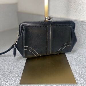 Coach Y2K SoHo Kisslock Framed Black Leather Wristlet GUC